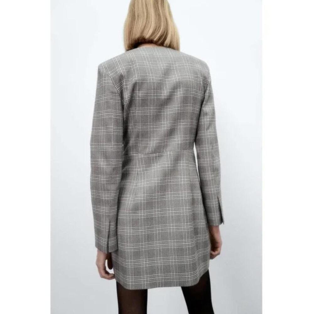 Zara Plaid Blazer Mini Dress Jeweled Buttons Long Sleeve Size S NWT - Picture 2 of 12